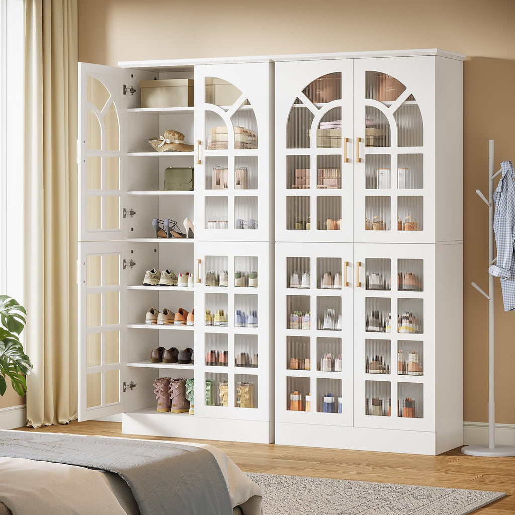 Tall Shoe Cabinet with Doors & Led Light, Set of 2, 8-Tier