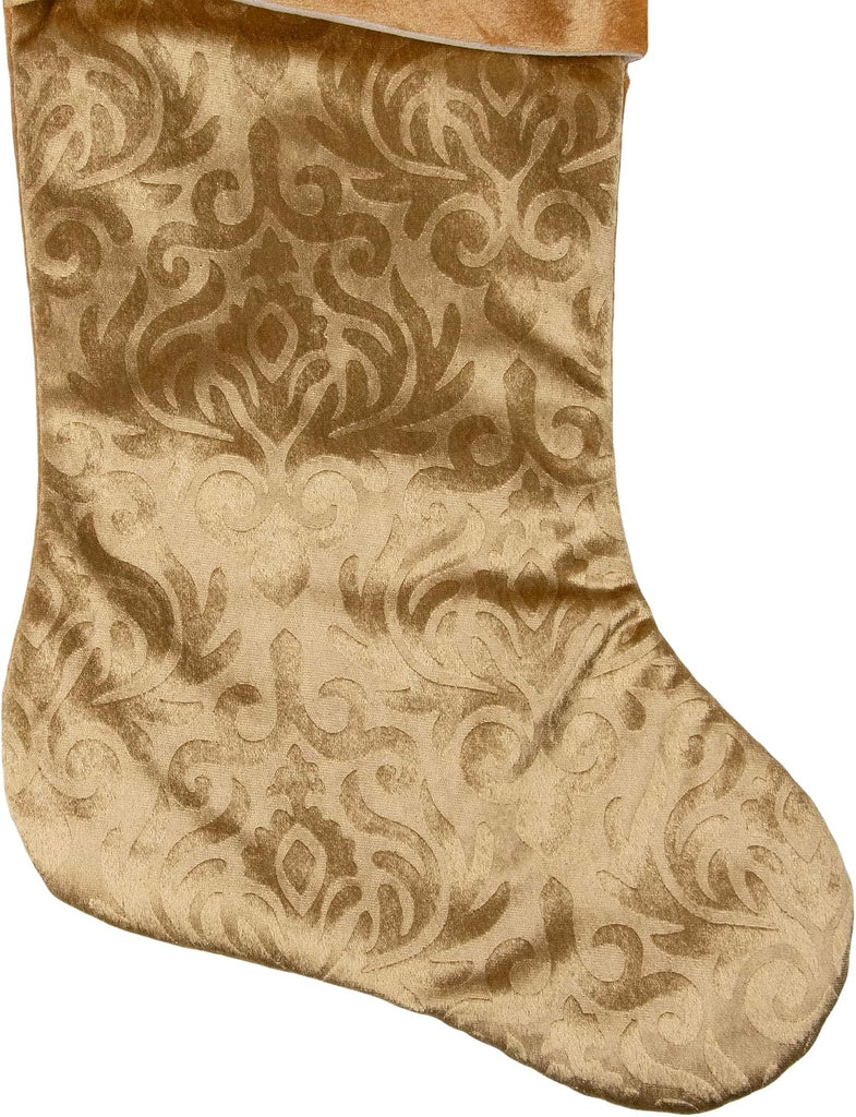 20.5" Gold Etched Velvet Christmas Stocking Glitter Print Trim