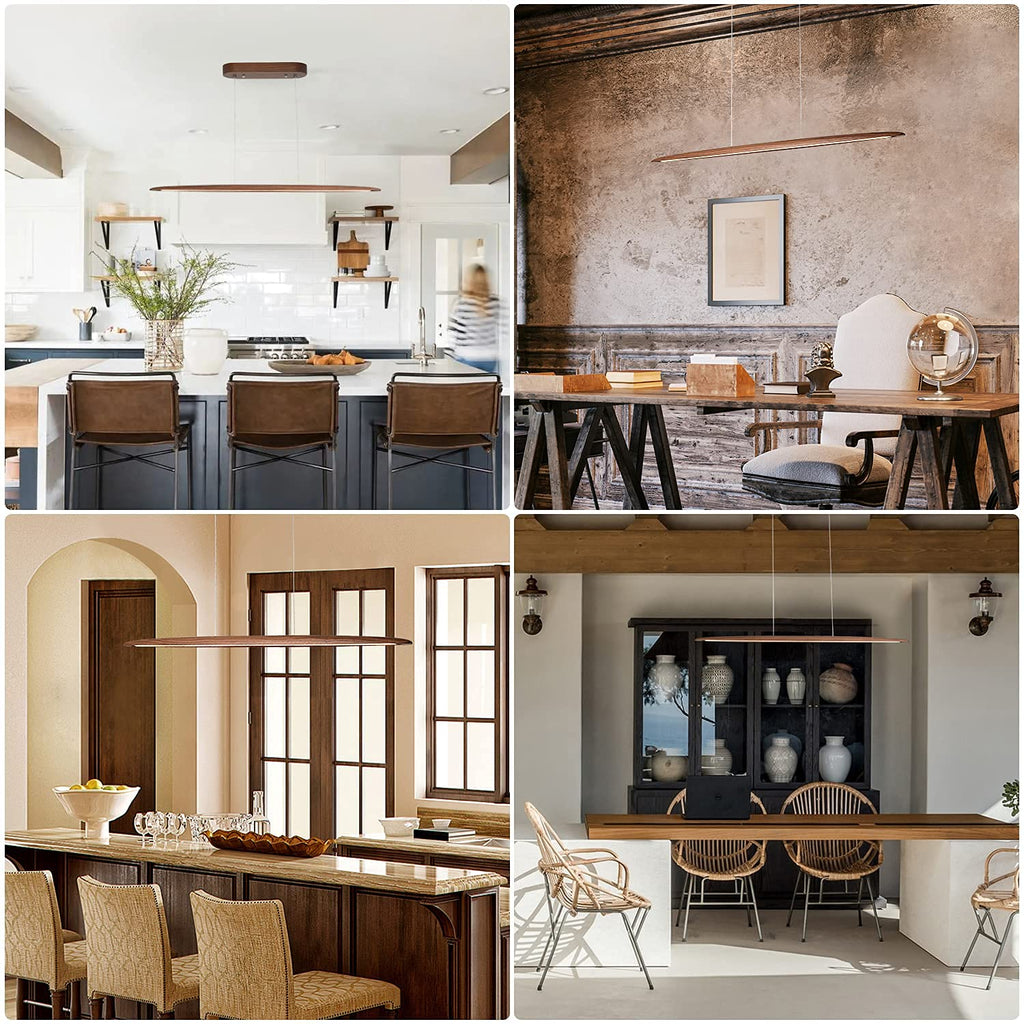 51" Wood Linear Pendant Light Wood Dining Room Light Fixture Modern Pool Table Lights Kitchen Island Lights Bar