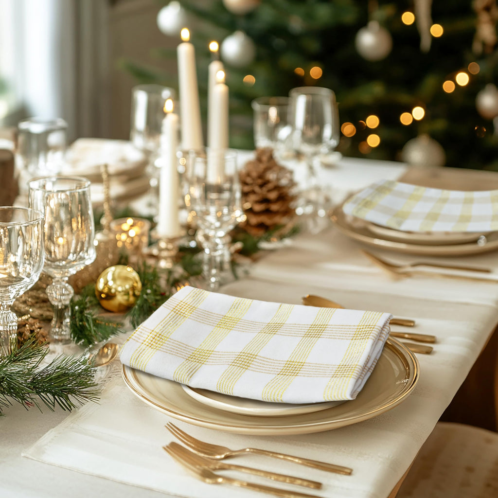 Christmas Plaid Dinner Napkins - 12 Pack Cotton Cloth Napkins