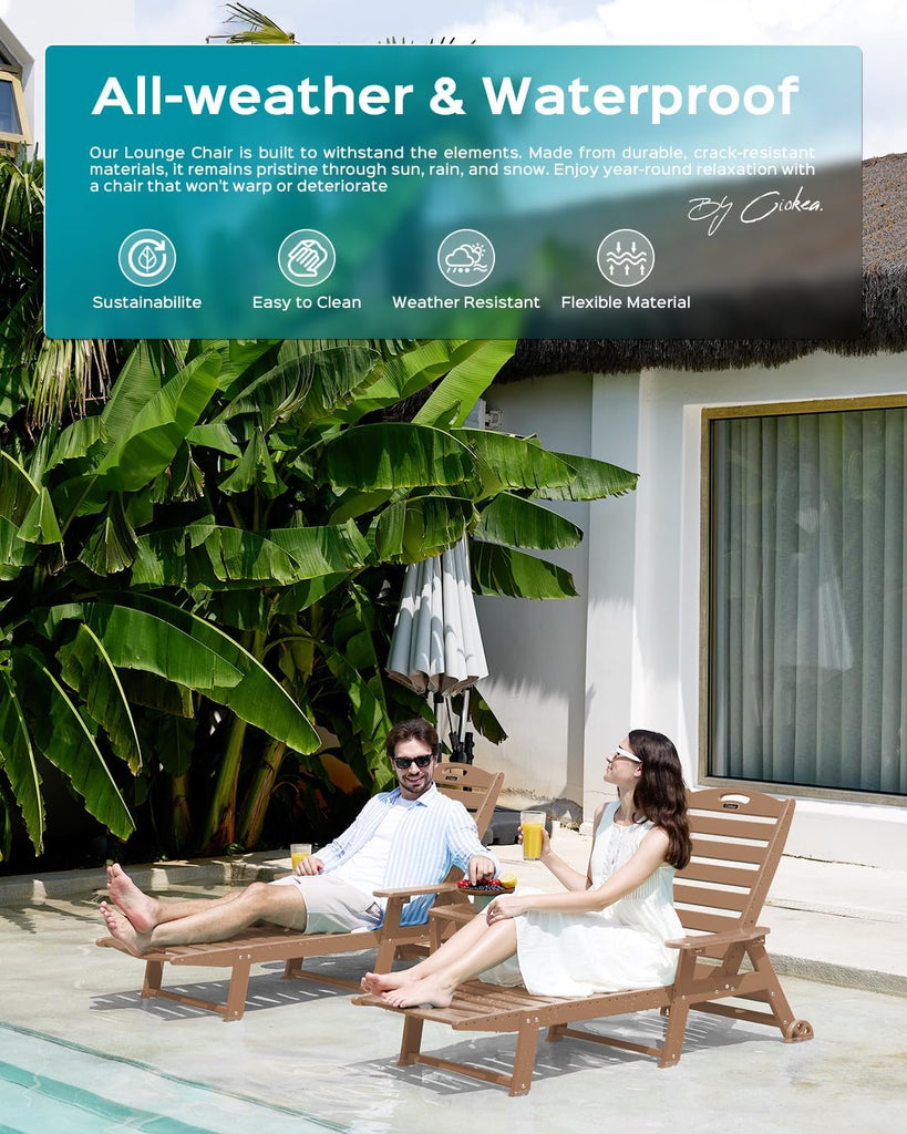 Oversized Outdoor Chaise Lounge Chair, HDPE Patio Chair with Wheels | Oversized outdoor HDPE chaise lounge with