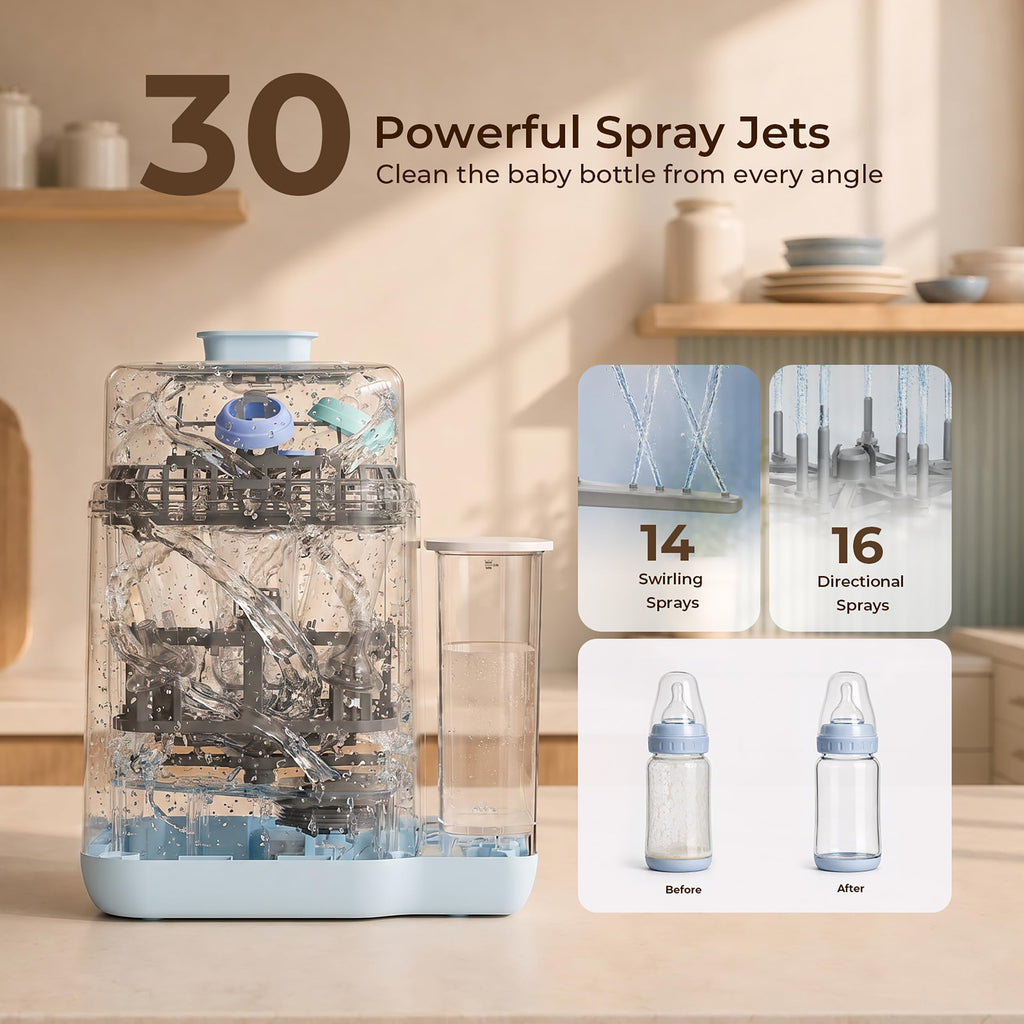 Baby Bottle Washer,Upgraded 3-Layer Cleaning,Sterilizer&Dryer