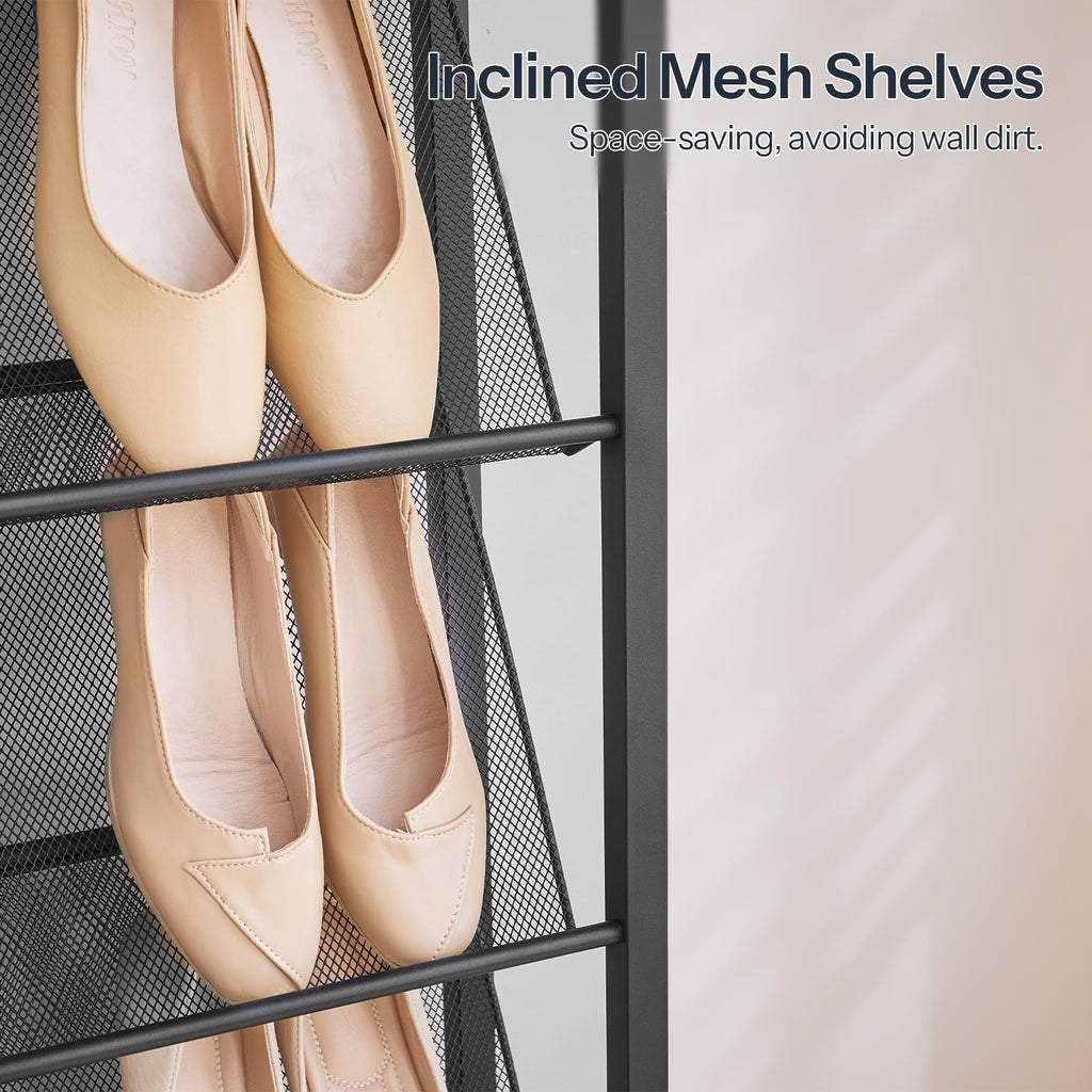 Hall Tree with Bench, Narrow Shoe Rack with Coat Rack, Coat Rack with Shoe Storage, 5 Tier Slanted Shoe Storage
