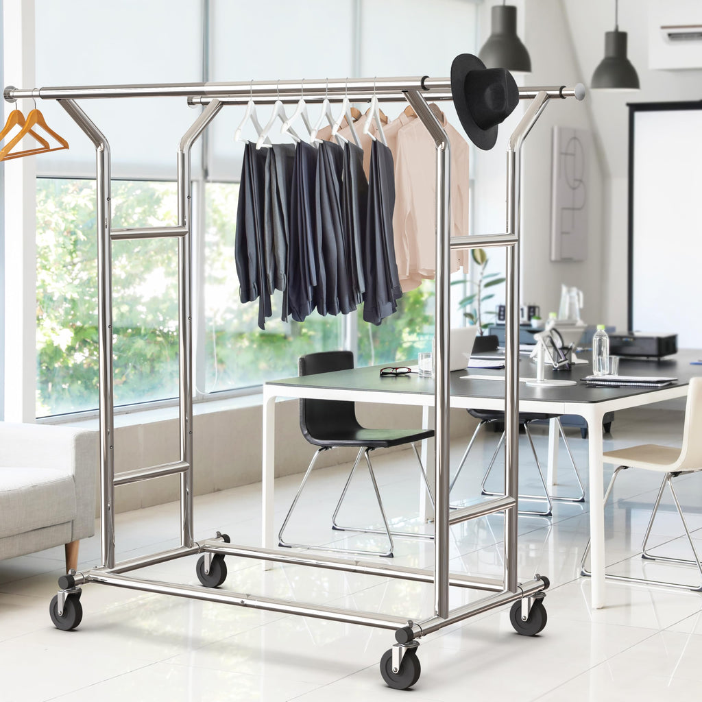 Heavy Duty Double Rail Clothing Garment Rack, Chrome