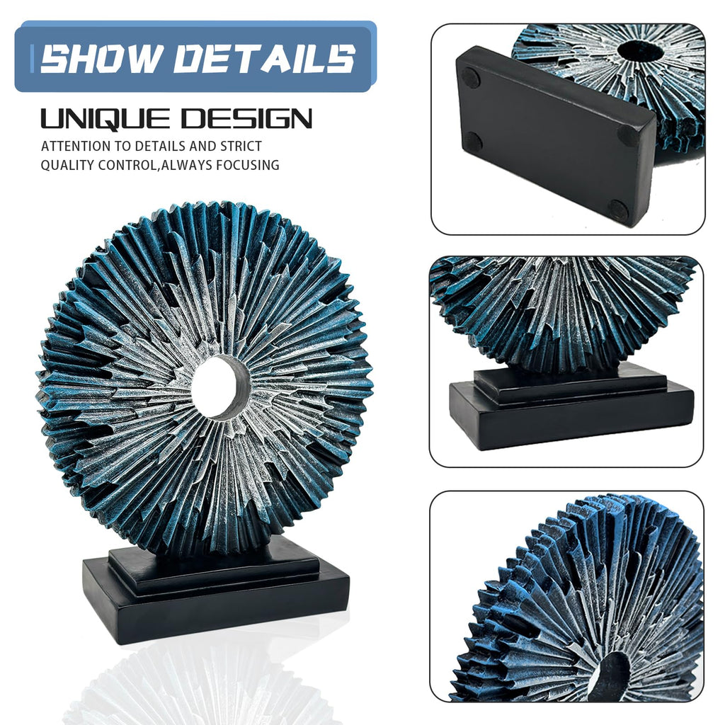 Round Statue Decor, Abstract Office Desk Sculpture for Men, Blue