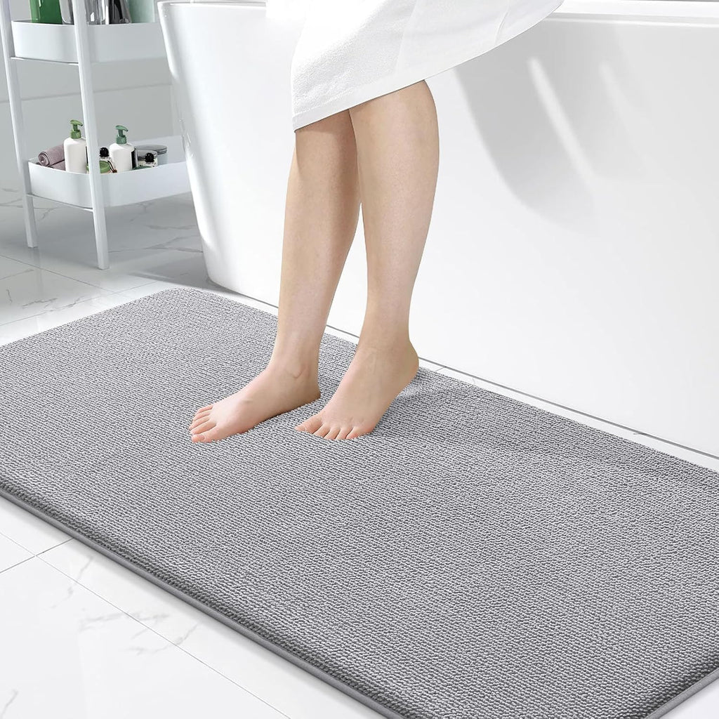 Memory Foam Bathroom Runner Rug 47x24, Absorbent Long Bath Mat, Grey | Soft Quick Dry Bath Rugs, Non-Slip Carpet