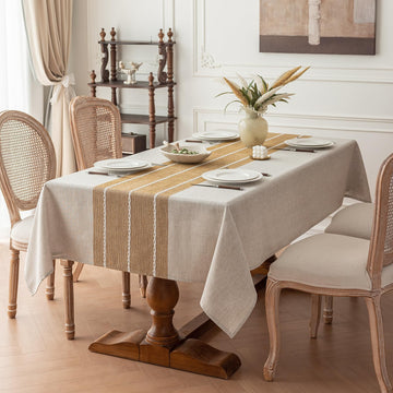 Rustic Waterproof Cotton Blend Tablecloth, Heavy Weight Embroidery Table Cover for Rectangle Tables, Burlap Farmhouse