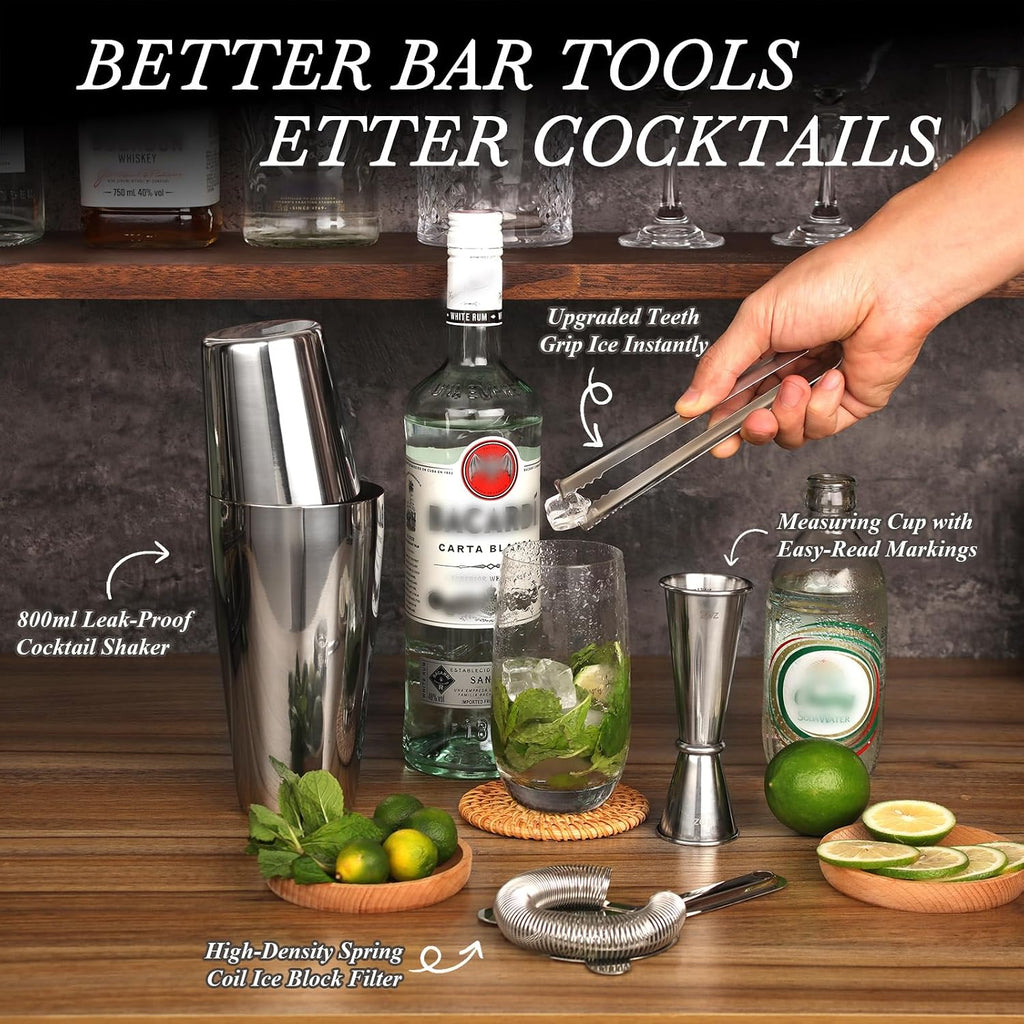 Boston Cocktail Shaker Set with Stand, 20-Piece Complete Bartender Kit Bar Use, Essential Bar Set with 18oz & 28oz - Set of 20
