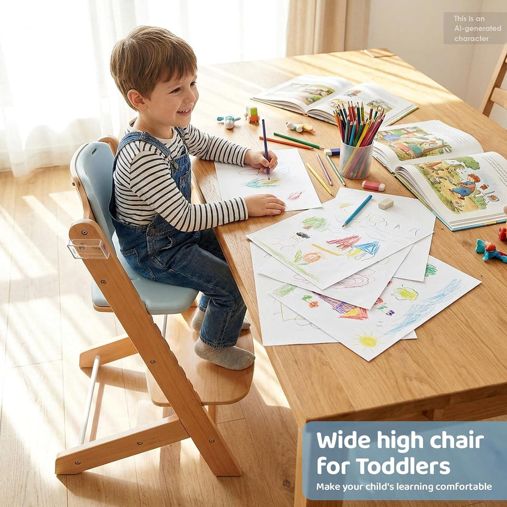 Natural Wooden Baby High Chair with Cushions & 3-Tier Remove Adjustable Tray Cushion, Easy to Clean & Natural Wooden