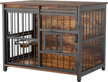 Dog Crate Furniture with Sliding Barn Door, 44"/39"/32" Decorative Dog Kennel Indoor with 2 Doors, Escape-Proof