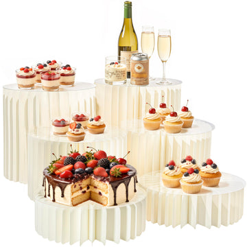 6 Pack Foldable Buffet Risers, Acrylic & Cardboard Cake Stands