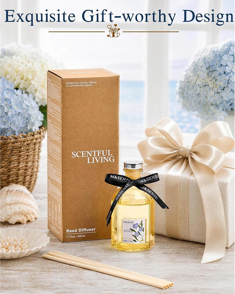 Reed Diffuser Set, Linen, 7.7 oz Natural Essential Oil - Set of 77