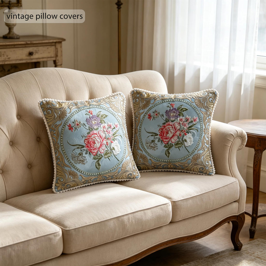 Vintage Pillow Covers Set of 2 Jacquard Embroidered Pillow Cover