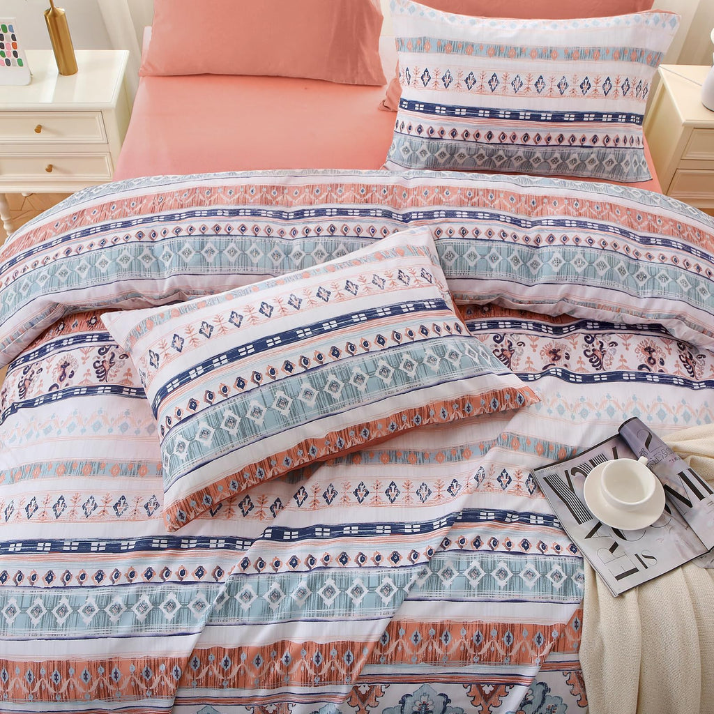 Queen Comforter Set, 7-Piece Floral Bed in a Bag, Boho Pink