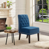 Blue Velvet Dining Chairs, DRM'SCUUM Comfy Dining Room Chairs, Soft Blue Velvet with Fabric Buttons and Nails