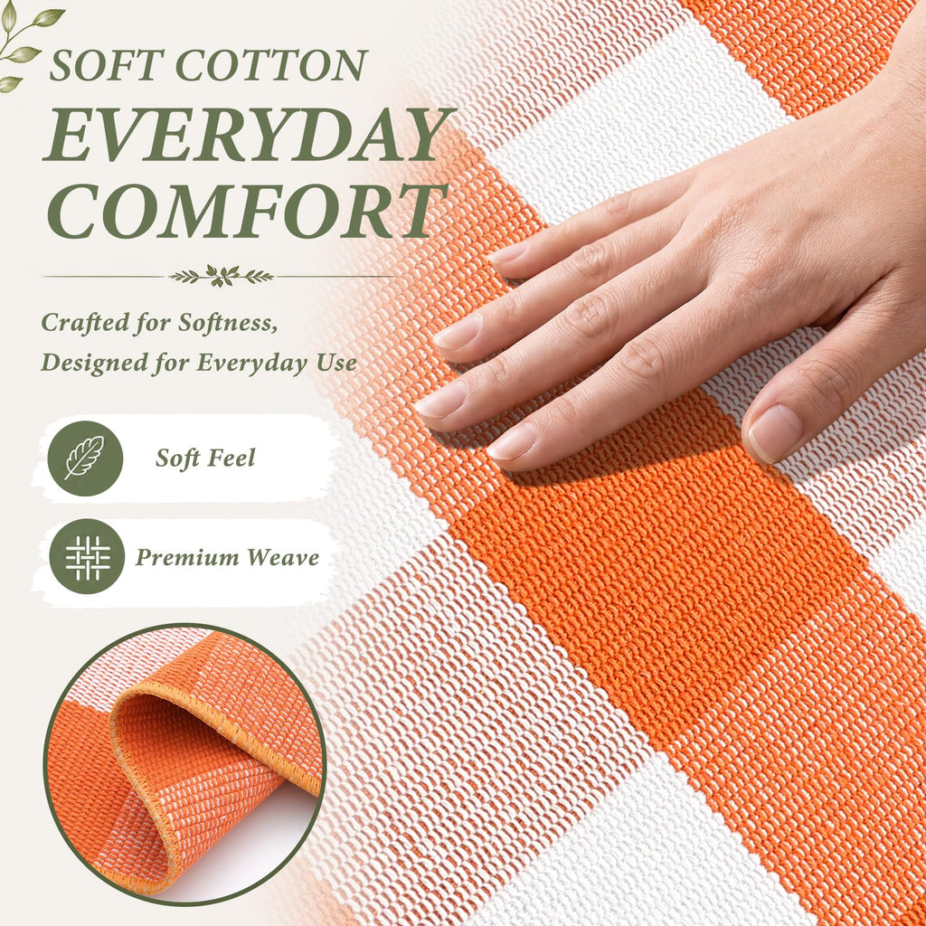Orange and White Buffalo Plaid Rug 3x5, Indoor Outdoor Rug