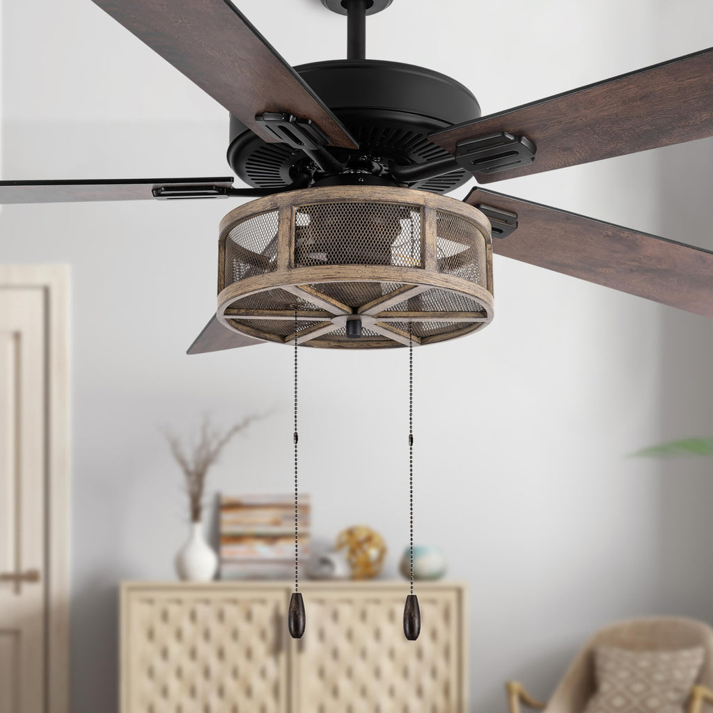 52 Inch LED Modern Farmhouse Ceiling Fan with Light - Rustic Ceiling Fans with Lights - Elegant Industrial Fan with