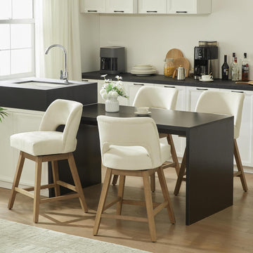 27" Swivel Bar Stools Set of 4, Upholstered Counter Height Bar Stools with Backrest and Rubberwood Legs, Fabric