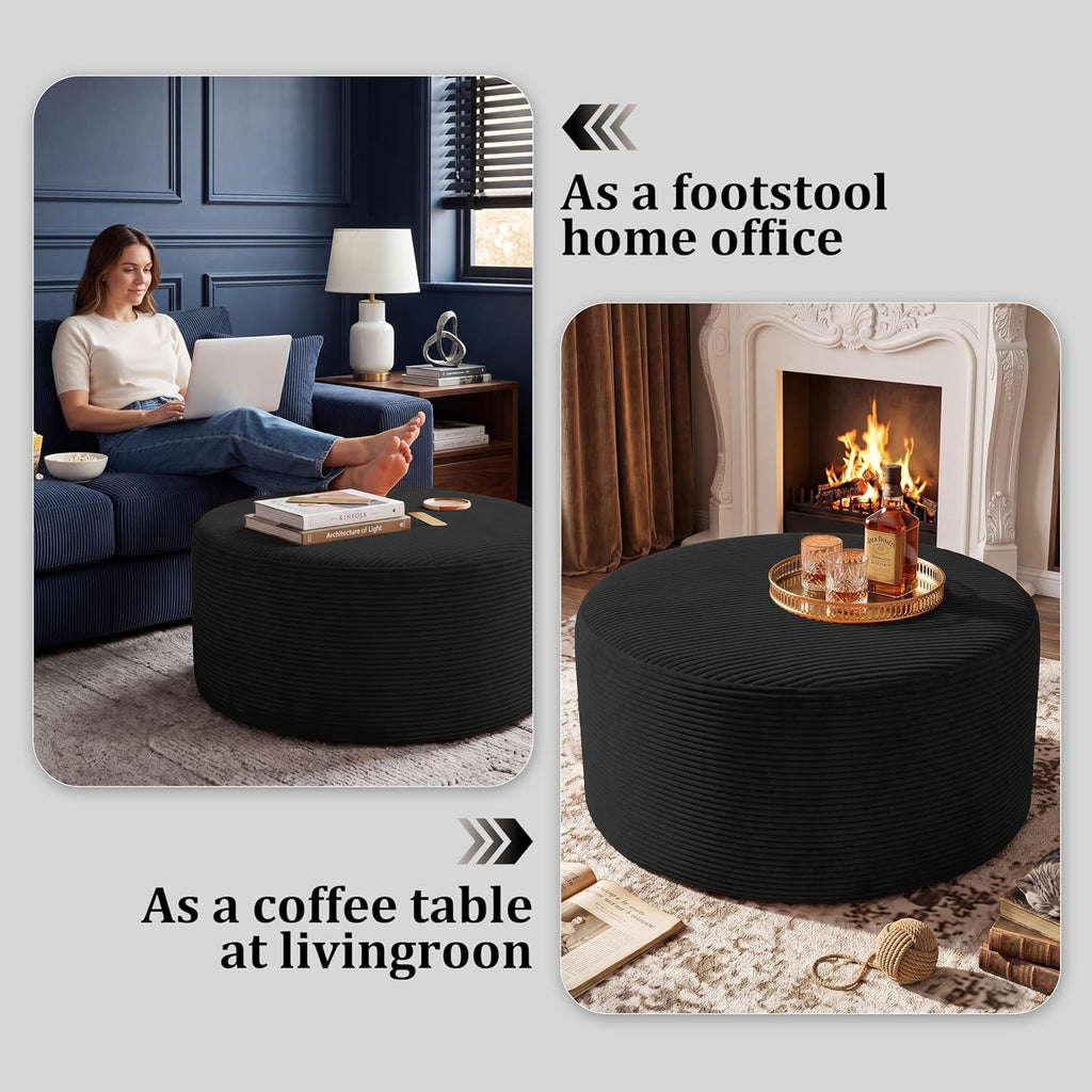 Round Coffee Table Ottoman for Corduroy Cloud Sectional Couches in a Box Memory Foam Compressed Pouf Footstool Rest