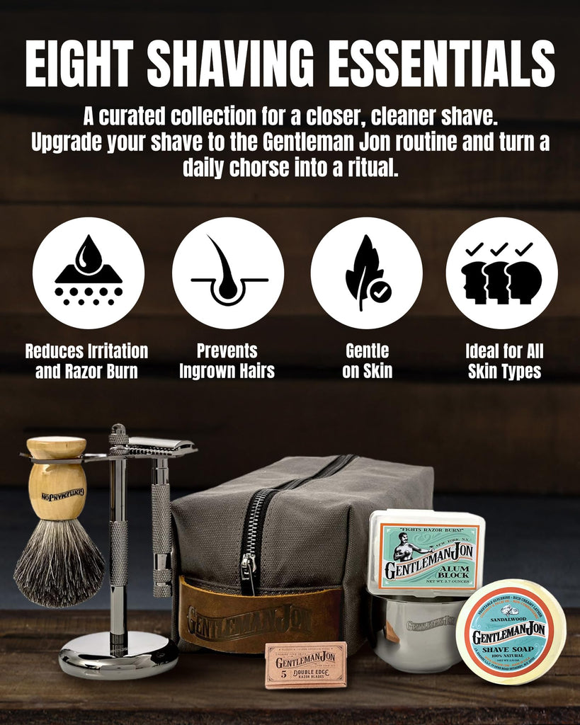 Deluxe Vintage Shaving Kit - 8pc Men's Safety Razor Gift Set