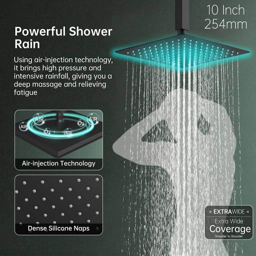 10 Inch Shower Faucet with Push Button Diverter Shower System, 2 in 1 Spray Handheld Showerhead, Ceiling Mount 10