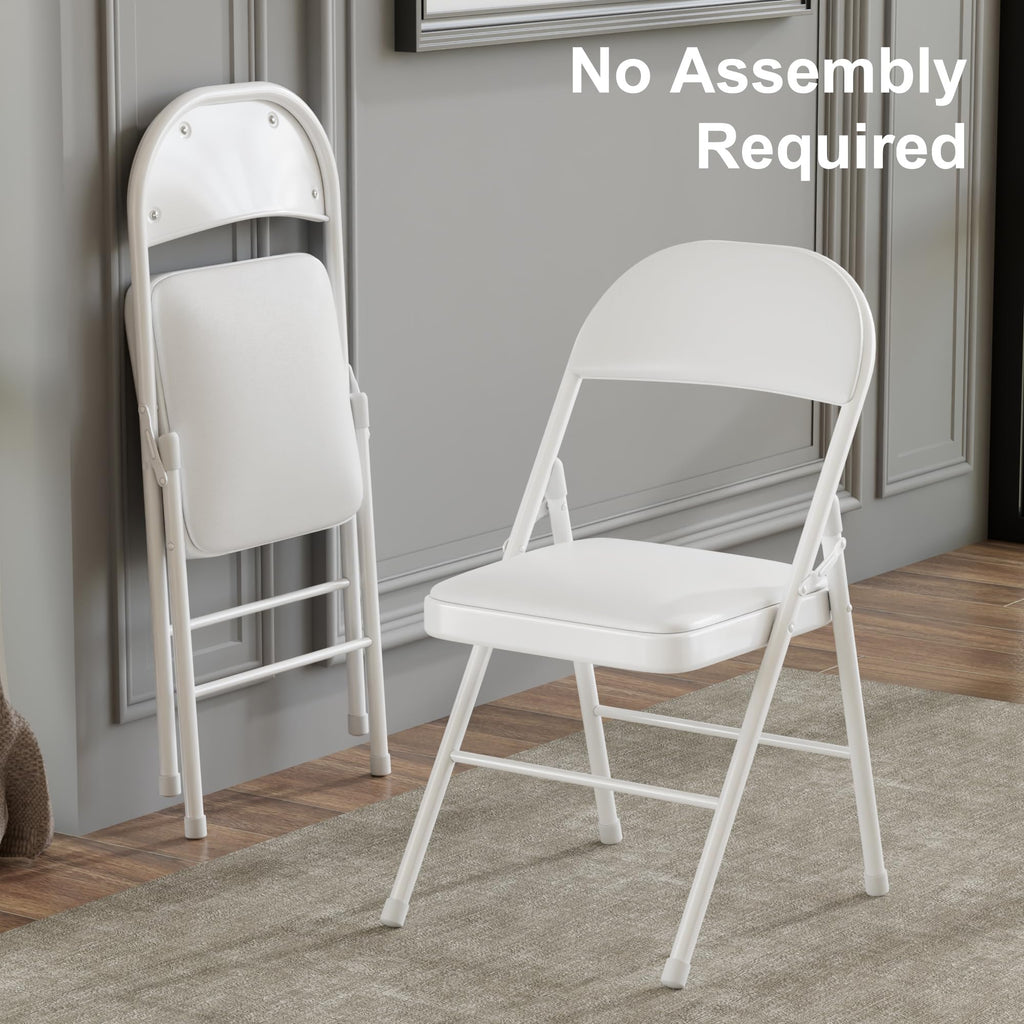 Folding Chairs Set of 2, Faux Leather Padded, White