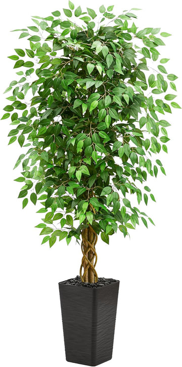 Artificial Ficus Tree 5FT Faux Floor Tree with Planter UV Resistant Potted Fake Silk Plant - Faux Trees Indoor