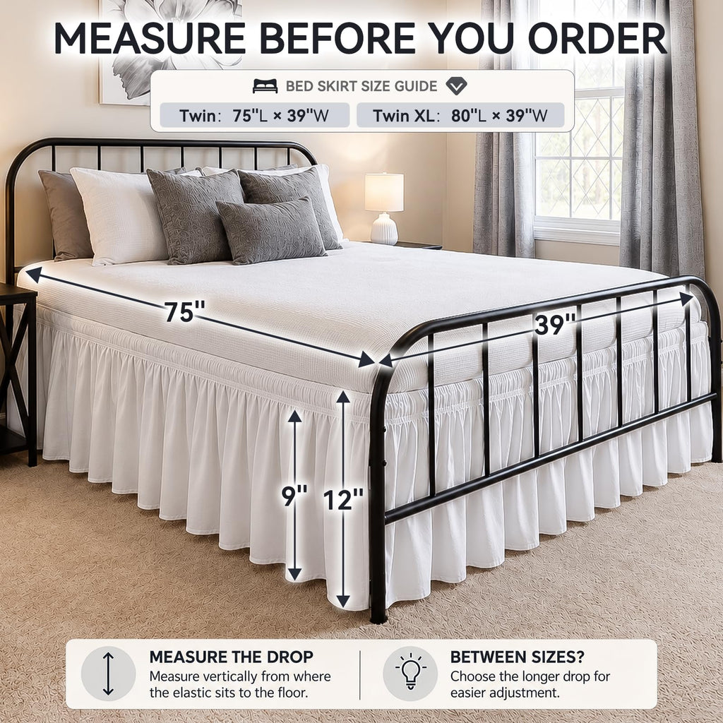 King Bed Skirt 21 Inch Drop, Elastic Wrap Around with Split Corners