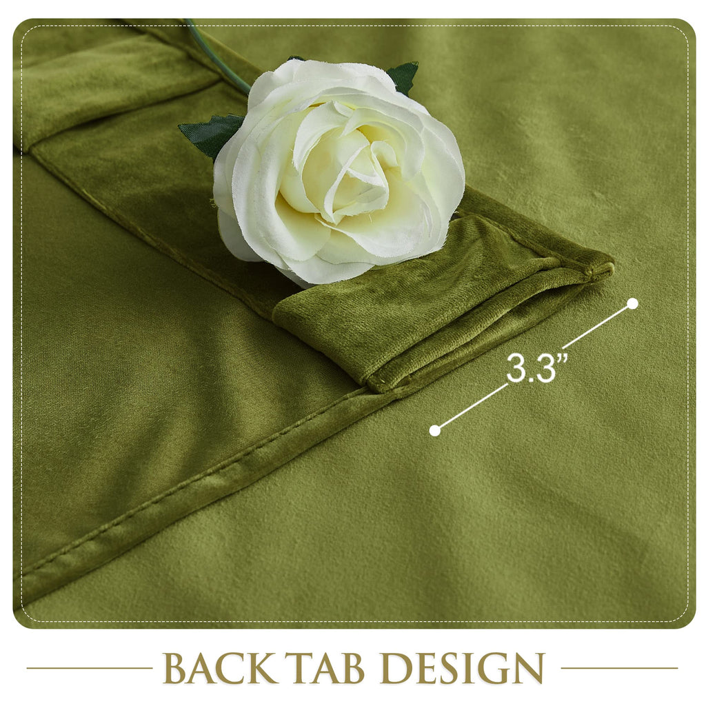 Olive Green Velvet Curtains for Farmhouse Decor, W52 x L120, 2 Pcs