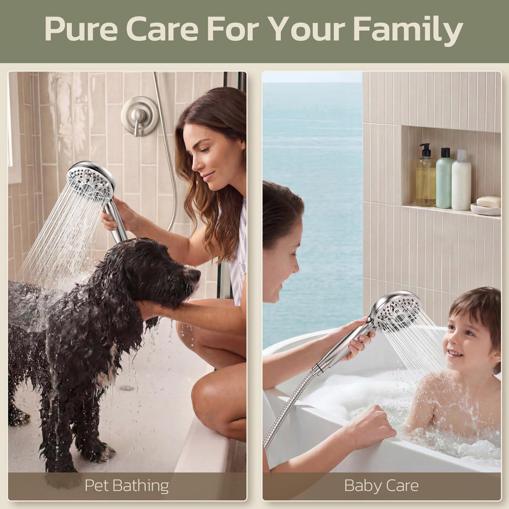 Handheld Shower Head, 6 Spray Settings, Brushed Nickel Finish