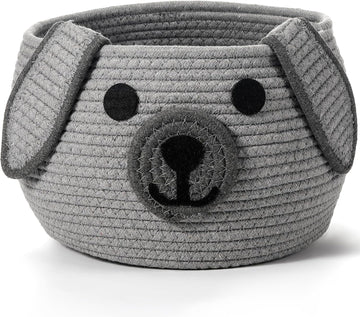 Woven Dog Basket with Handle Toy Storage, Gray, 13 x 8 Inch