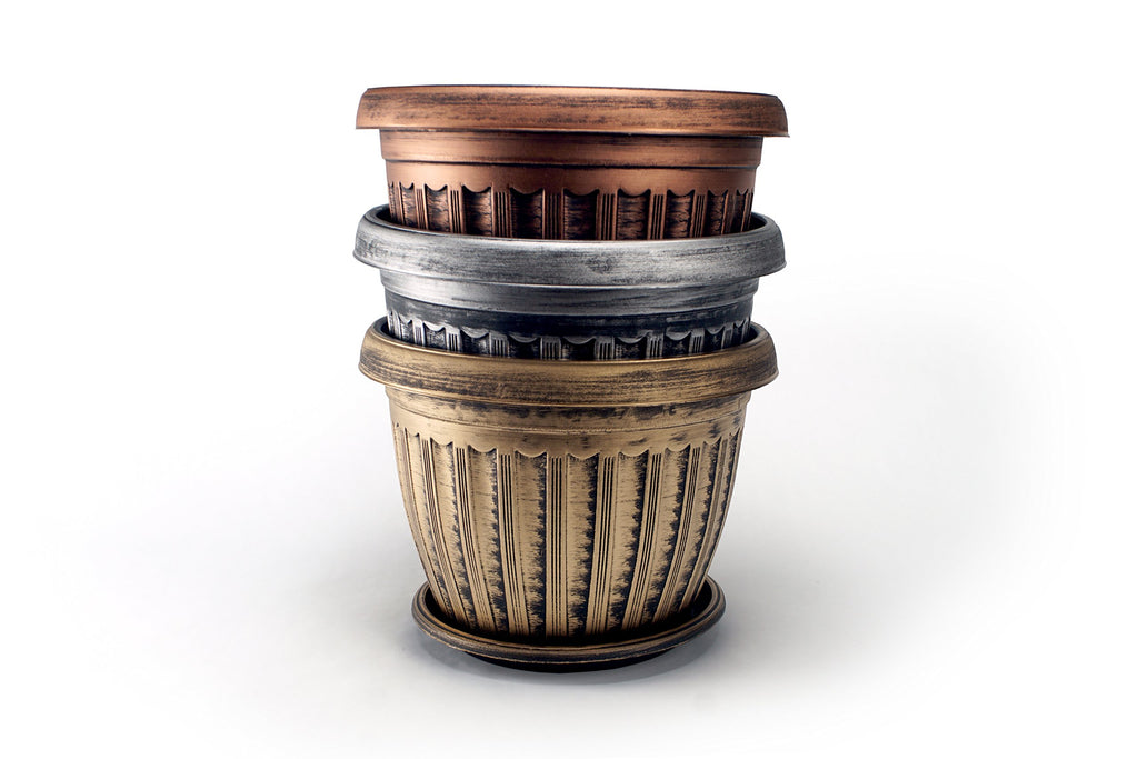 Rustic Flowerpot 12" Planter, Set of 2 Pots and 2 Saucers (4 Pieces) for Garden Patio Office Ornaments Home Décor