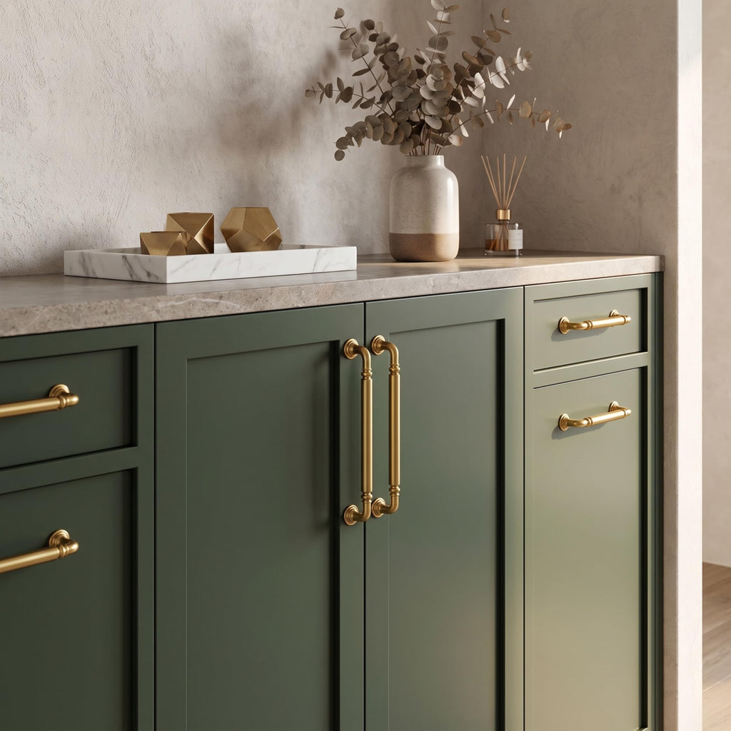10-Pack 3-3/4-Inch Vibrant Brushed Moderne Brass Cabinet Pulls