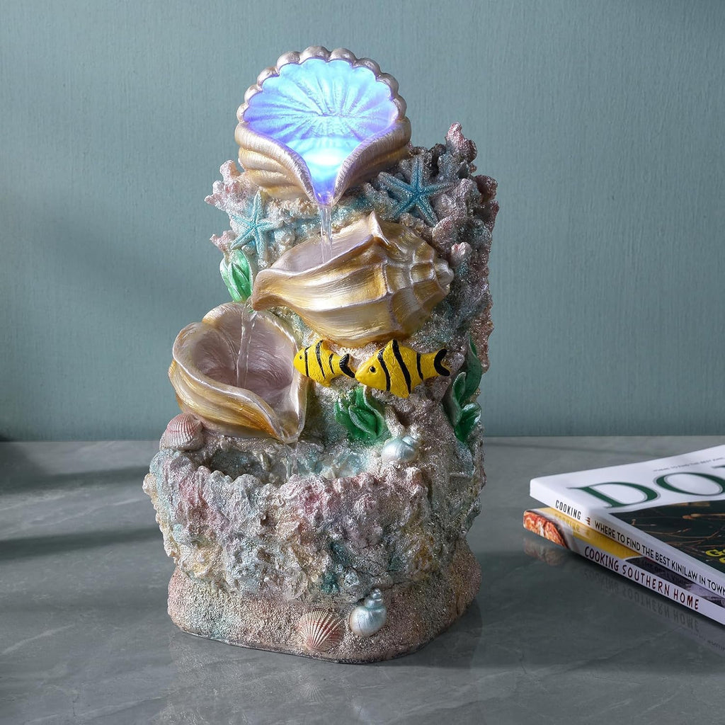 Themed Coral Shell Fountain Tabletop Home Décor Indoor Desktop Fountains Perfect for Zen Waterfall Meditation