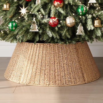 5-Piece Rattan Christmas Tree Collar, 26" Handmade Woven Christmas Tree Ring, Xmas Tree Base Cover, Holiday Tree