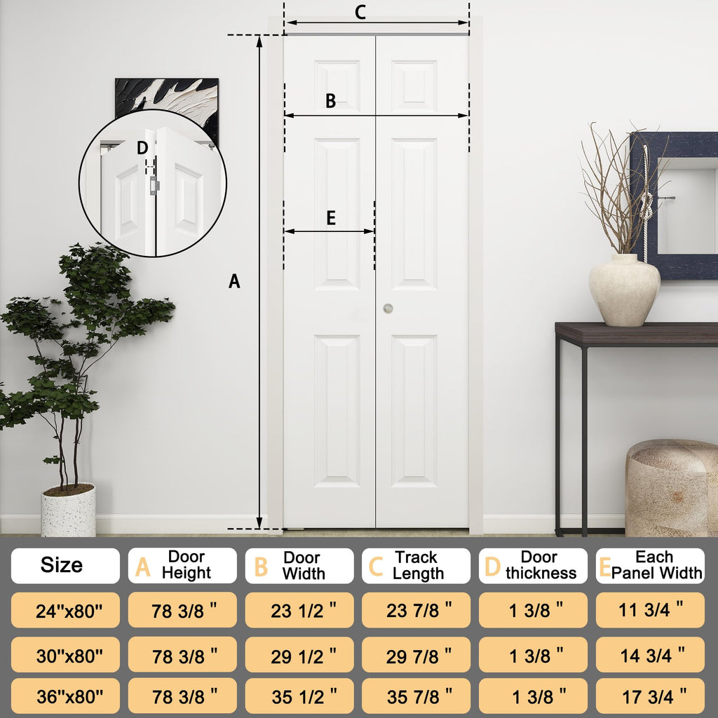 30 in.x 80 in. Bifold Door, 6 Panel Primed Bifold Closet Door