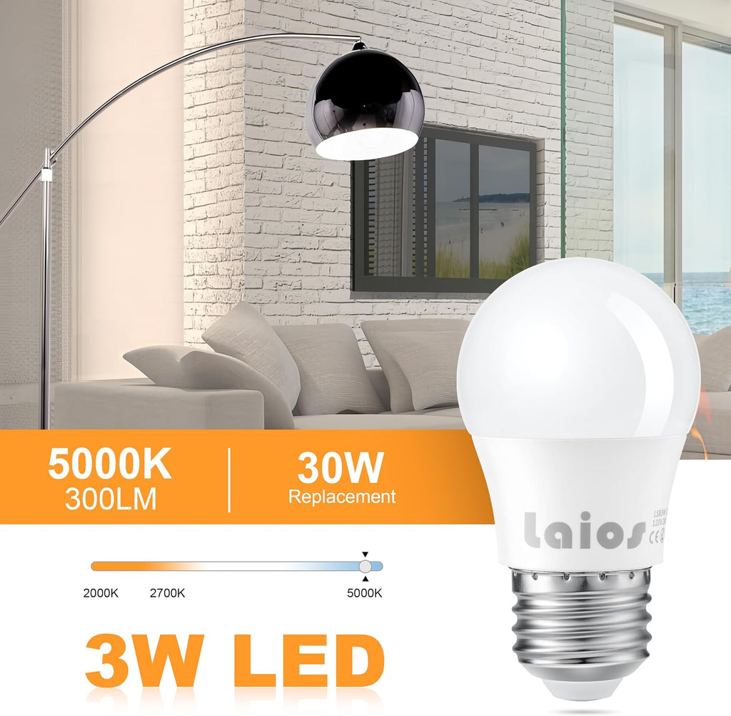 E26 LED Light Bulb A15 Shape, 3W Replace 30W, 400lm, Daylight 5000K, 120V Medium Screw Light Bulb, Pack of 6, Non