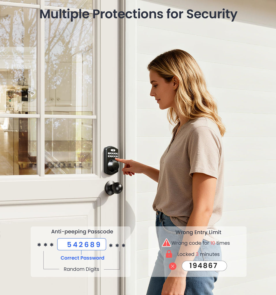 Fingerprint Deadbolt Door Lock with Knob Set, Matte Black