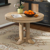 Farmhouse Expandable Round Dining Table, 42 to 56 Inch Vintage Solid Wood Kitchen Table with Removable Oval Leaf