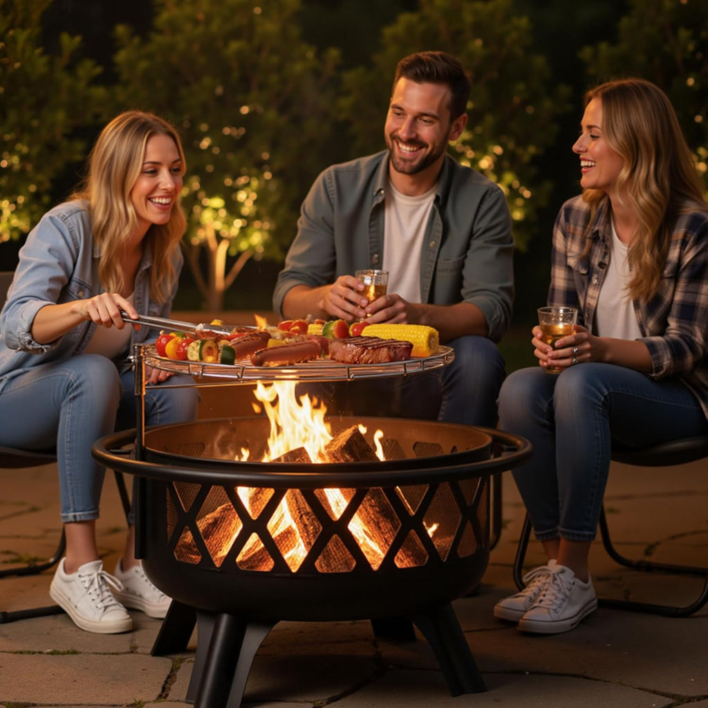 Outdoor Fire Pit for Wood, Portable Fire Pits for Outside Wood Burning, Patio Firepits for Outside with Grill
