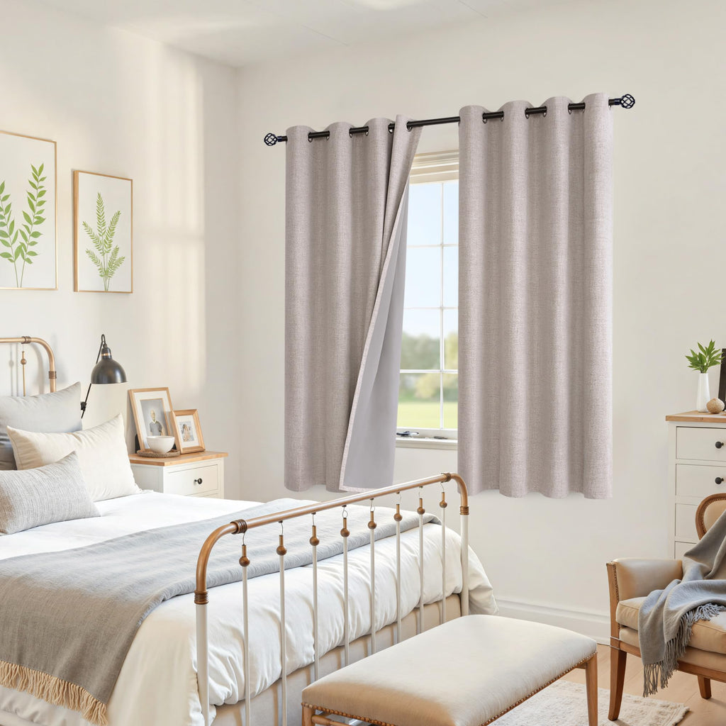 Linen Blackout Curtains 63 Inch Length Bedroom Beige Darkening