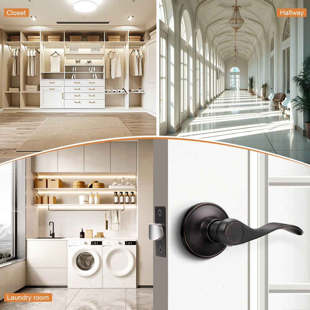 Passage Hall Closet Door Lever Handle Lockset Keyless Oil Rubbed Bronze Leversets 6 Pack