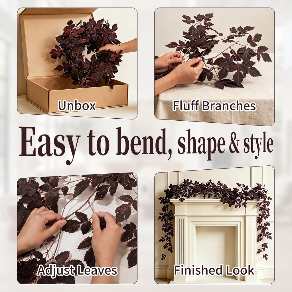 Fall Decorations-2Pack Plum Fall Garland,Artificial Autumn Leaf - Set of 6