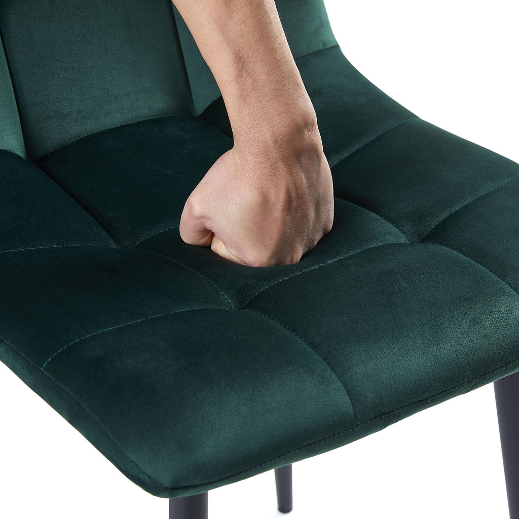 Forest Green Velvet Dining Chairs Set of 4, Upholstered Tufted Kitchen Chairs, Comfortable Seat, Metal Leg, Easy