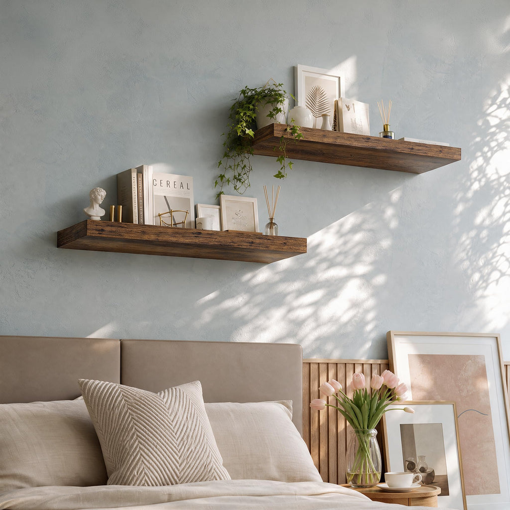 Floating Shelves for Wall 10 Inch Deep, 48 Inch Width Wall Mounted Storage and Display Set of 2 (Retro Brown)
