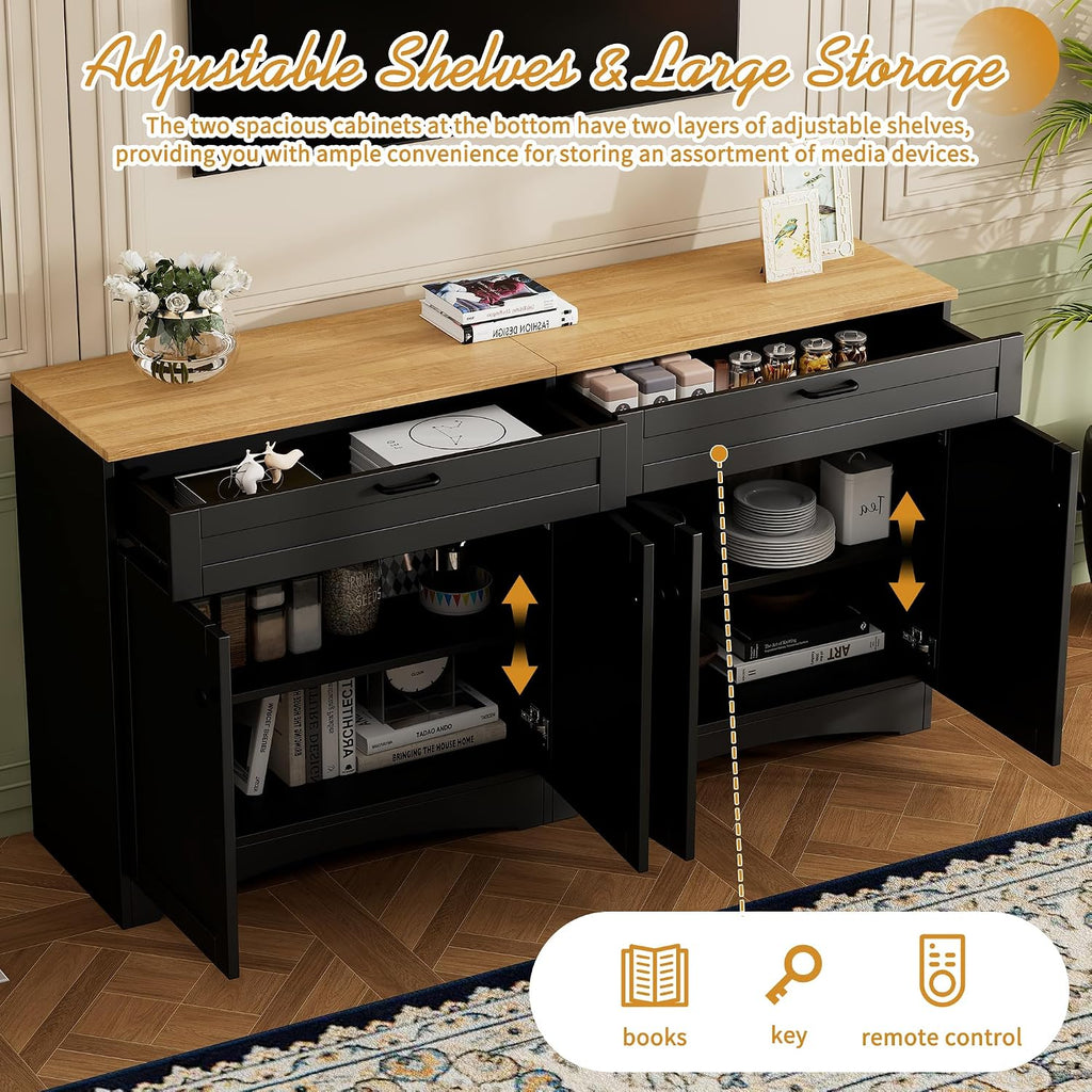 Modern 3 Piece TV Stand with 2 Bookshelves for TVs up to 70'', Mid-Century Solid Wood Entertainment Center with