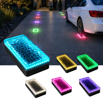 4x8 Solar Ground Lights, 12-Color Paver Light, RGB-W, 6Pack