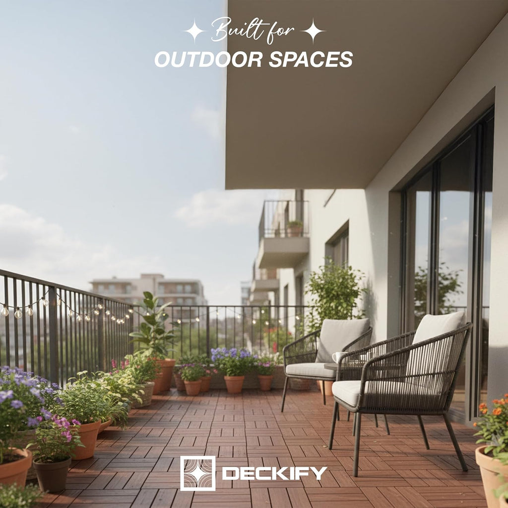9Pcs Acacia Wood Interlocking Patio Deck Tiles, 12 x 12 x 0.9 Inch Outdoor Flooring, Waterproof for All-Weather Use