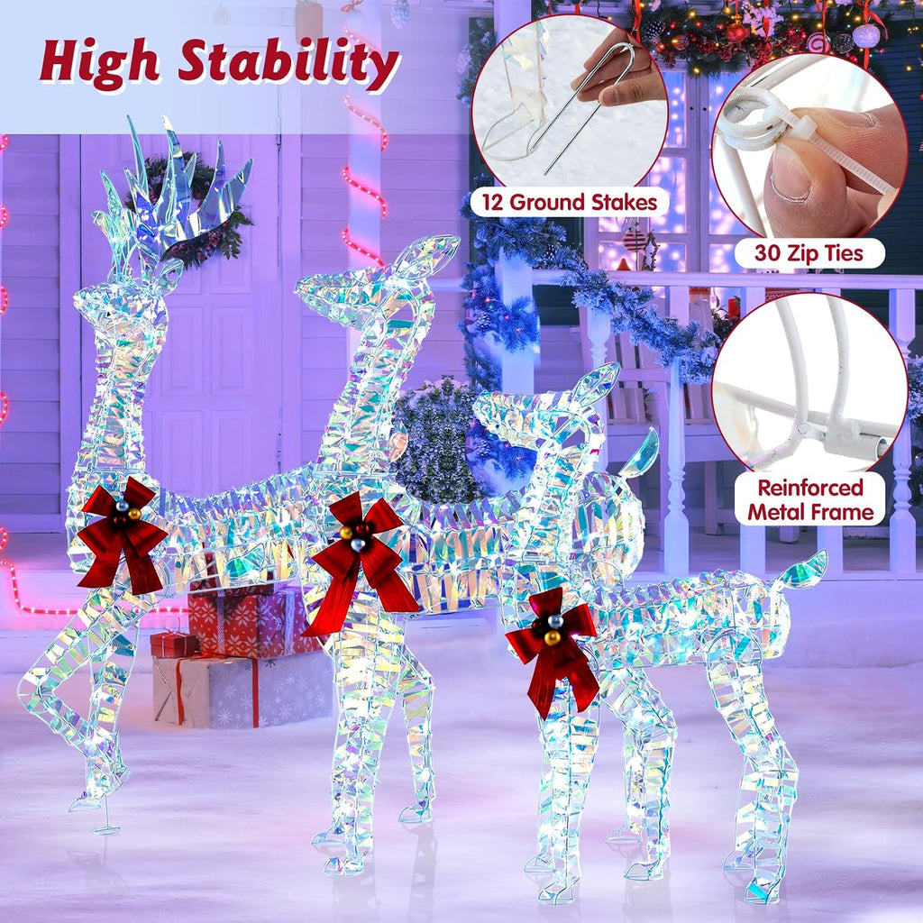 3-Piece Christmas Lighted Iridescent Reindeer Family Set
