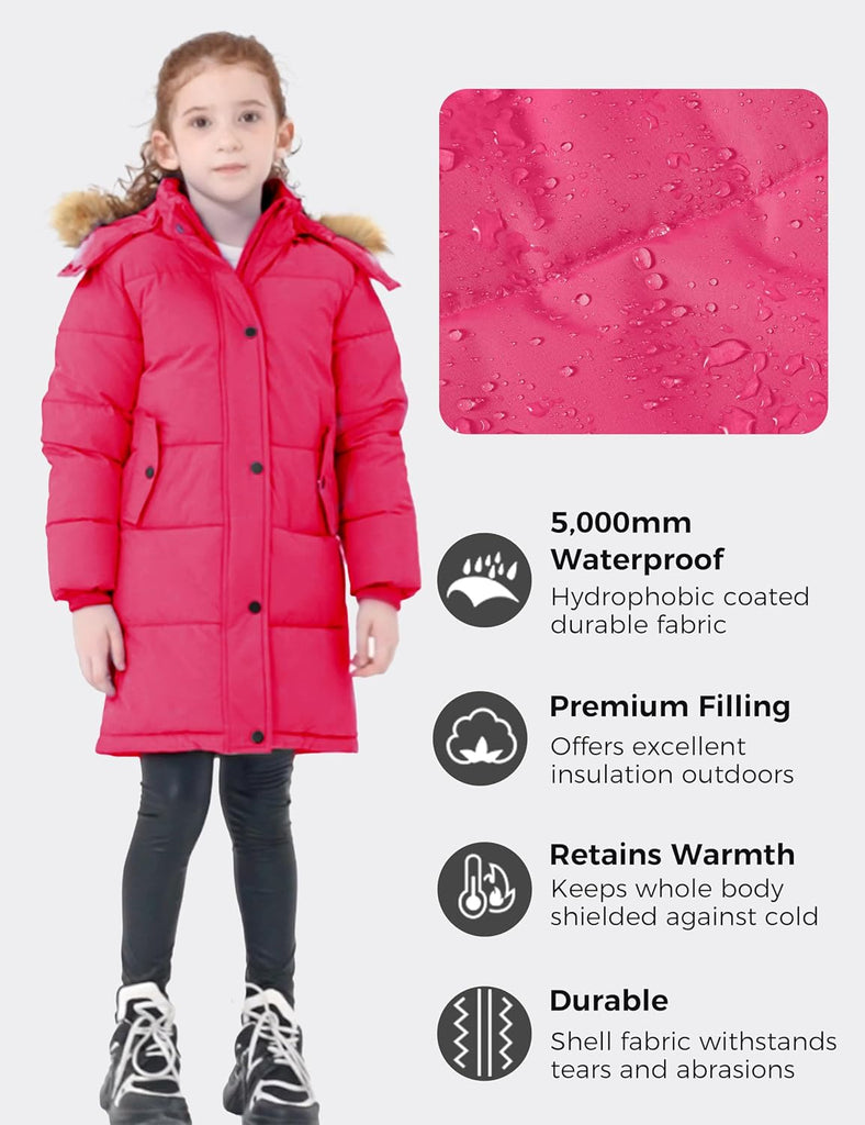 Girls' Waterproof Winter Coat Long Puffer Jacket Warm Parka Hooded